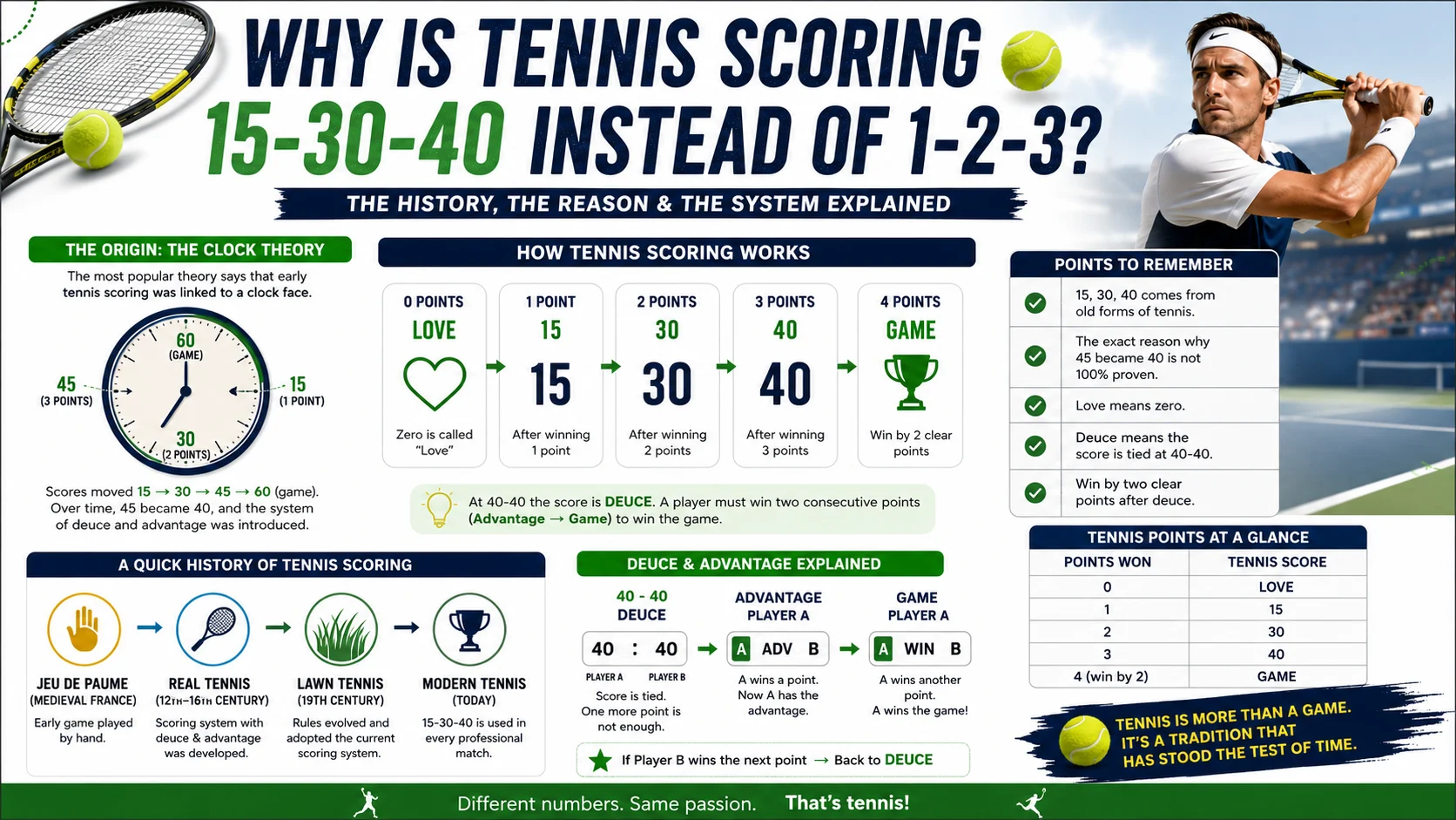 Why Is Tennis Scoring 15-30-40 Instead of 1-2-3