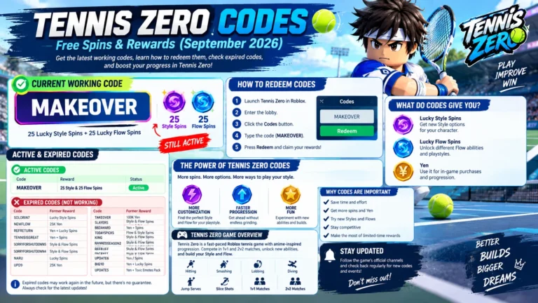 tennis zero codes