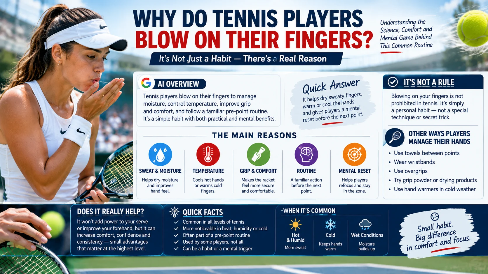 why do tennis players blow on their fingers